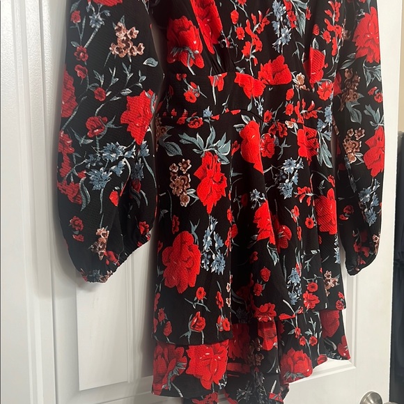 Amazon Black and Red Floral Jumpsuit with Long Sleeves - Picture 2 of 9